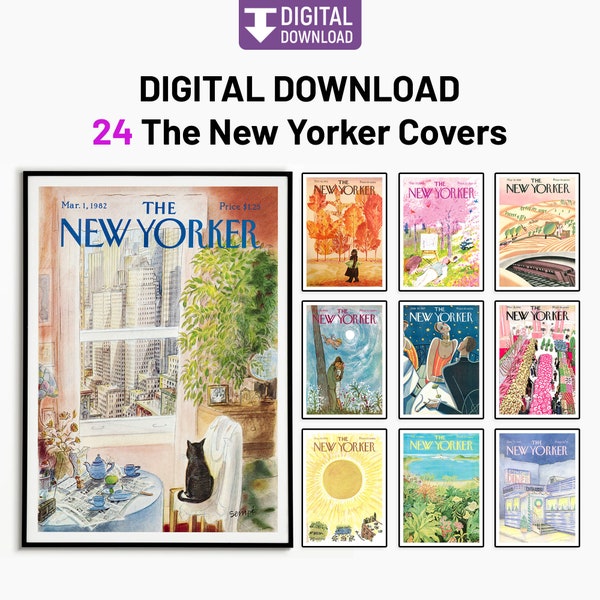 Digital Download - 24 Different Prints, Instant Download, New Yorker Magazine Poster, New Yorker Poster, Vintage, Magazine Cover, New Yorker