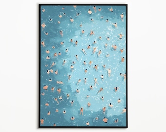 Swimmers Art Print: Tiny People Swimming, Ocean Summer Poster