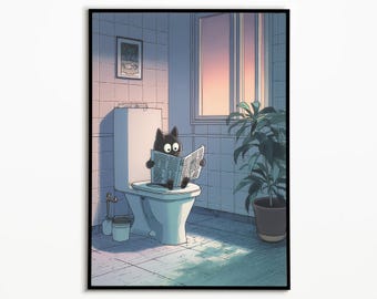 Impressão de gato preto japonês no vaso sanitário: Arte divertida para banheiro