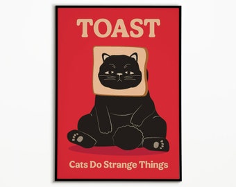 Cat with Toast Bread Poster: Quirky Retro Wall Art