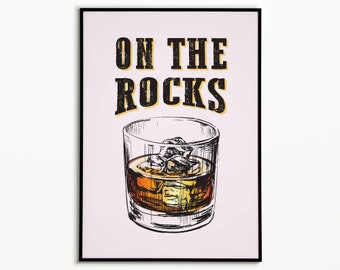 Whiskey On The Rocks Print, Bar Decor, Cocktail Art, Bar Cart Poster (Digital Download)