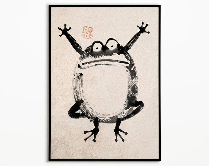 Vintage Ukiyo-e Frog Print: Japanese Woodblock Art (Matsumoto Hoji Style)