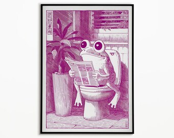 Impresión de baño de rana japonesa, arte de pared estilo Hasui Kawase