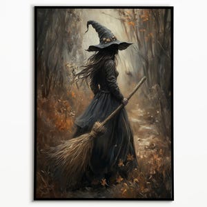 Vintage Hexe im Wald Poster, Halloween Wandkunst, Witchy Malerei, Witchy Poster, Halloween Dekor, Witchy Wandkunst, Hexen Kunst, Magische Kunst