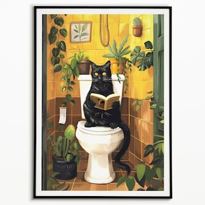 Badezimmer-Kunstdrucke, lustiges Tierplakat, Geschenke für Katzenmenschen, Toilettenkunst, Toilettenkunstdruck, Toiletten-Wandkunst