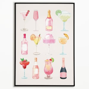 Champagnecocktail kunst aan de muur, champagneposter, print girly drankjes, barwagen print, girly kunst aan de muur, trendy print, poster champagnefles