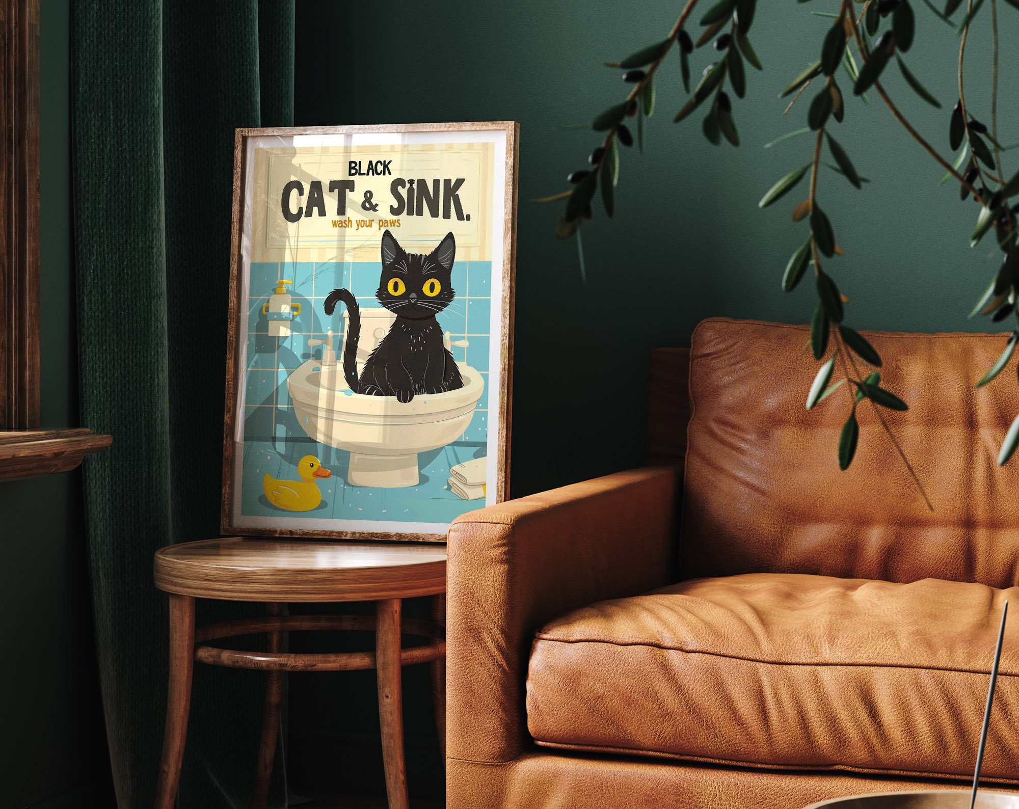 Black Cat Sink Poster: Vintage Bathroom Decor Art Print - Etsy