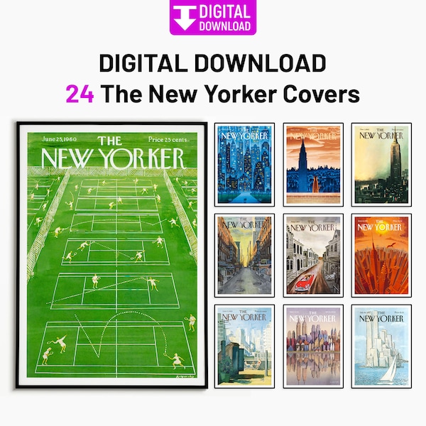 Téléchargement numérique - 24 impressions différentes, téléchargement immédiat, affiche de magazine new-yorkais, affiche new-yorkaise, vintage, couverture de magazine, new-yorkais