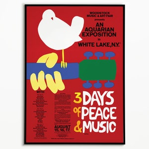 Woodstock Poster, Vintage Music Poster, Concert Print, Retro Print, Lineup Poster, Music Festival