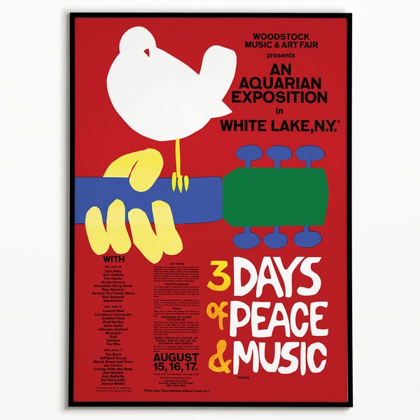 Woodstock Poster, Vintage Musik Poster, Konzert Poster, Retro Print, Lineup Poster, Musikfestival