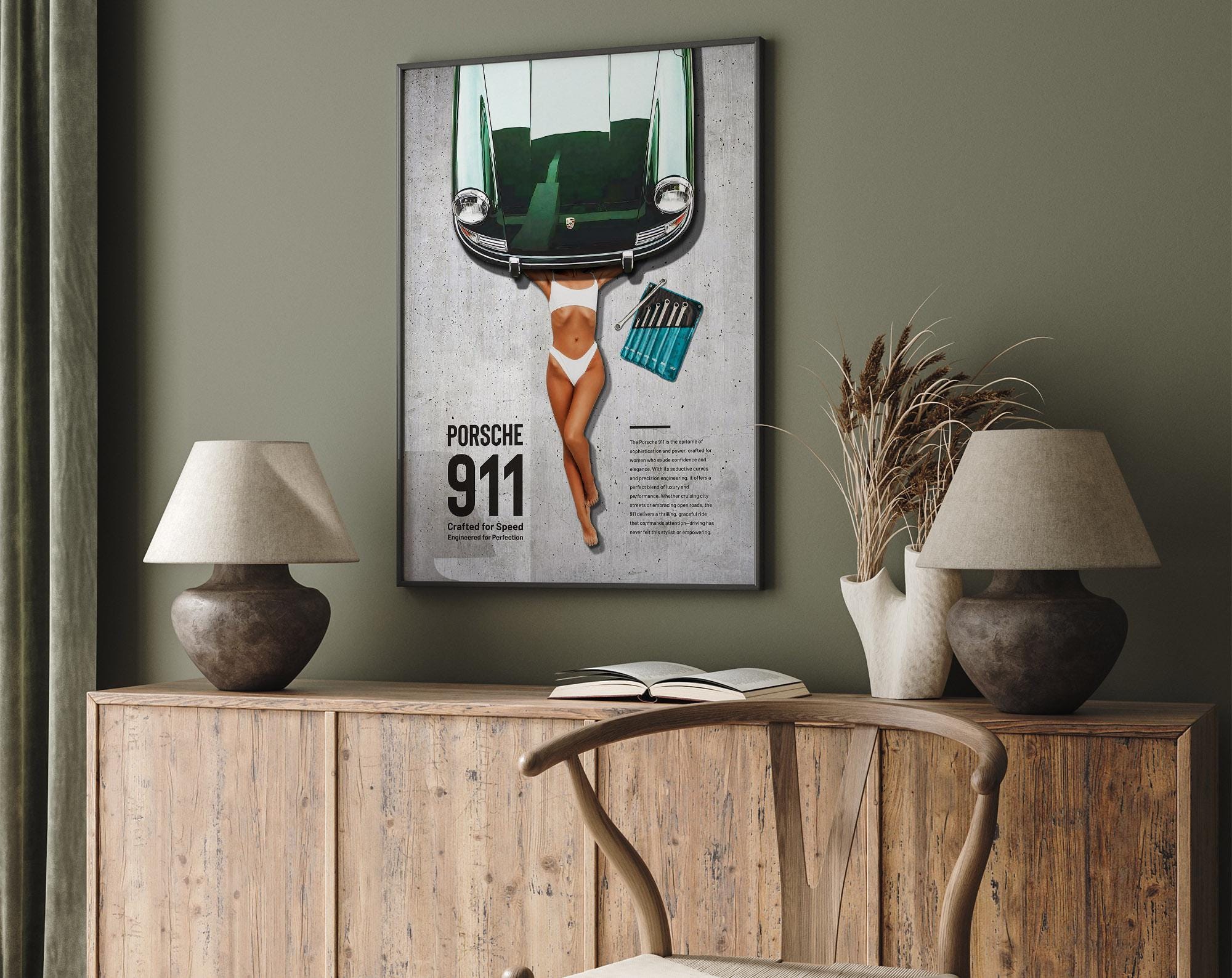 Green Porsche 911 Poster: Retro Car Wall Art - Etsy