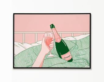 Feminist Art Print: Woman with Wine - Bedroom Bar Cart Decor