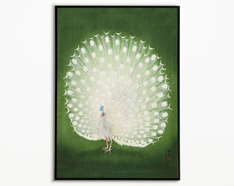 Vintage pauwkunstprint: elegant Japans muurdecor