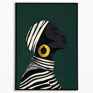 Stampa artistica di donna afrocentrica, arte nera, poster nei toni del verde