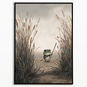 Frog Traveler Print, Cottagecore Animal Art Moody Decor Funny Art Print, Quirky Wall Art, Home Decor