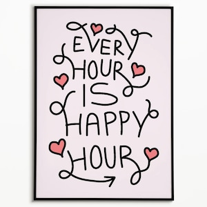 Happy Hour-afdruk, poster schattige drankjes, barwagen kunst aan de muur Esthetisch decor barwagen, kunst aan de muur slaapzaal