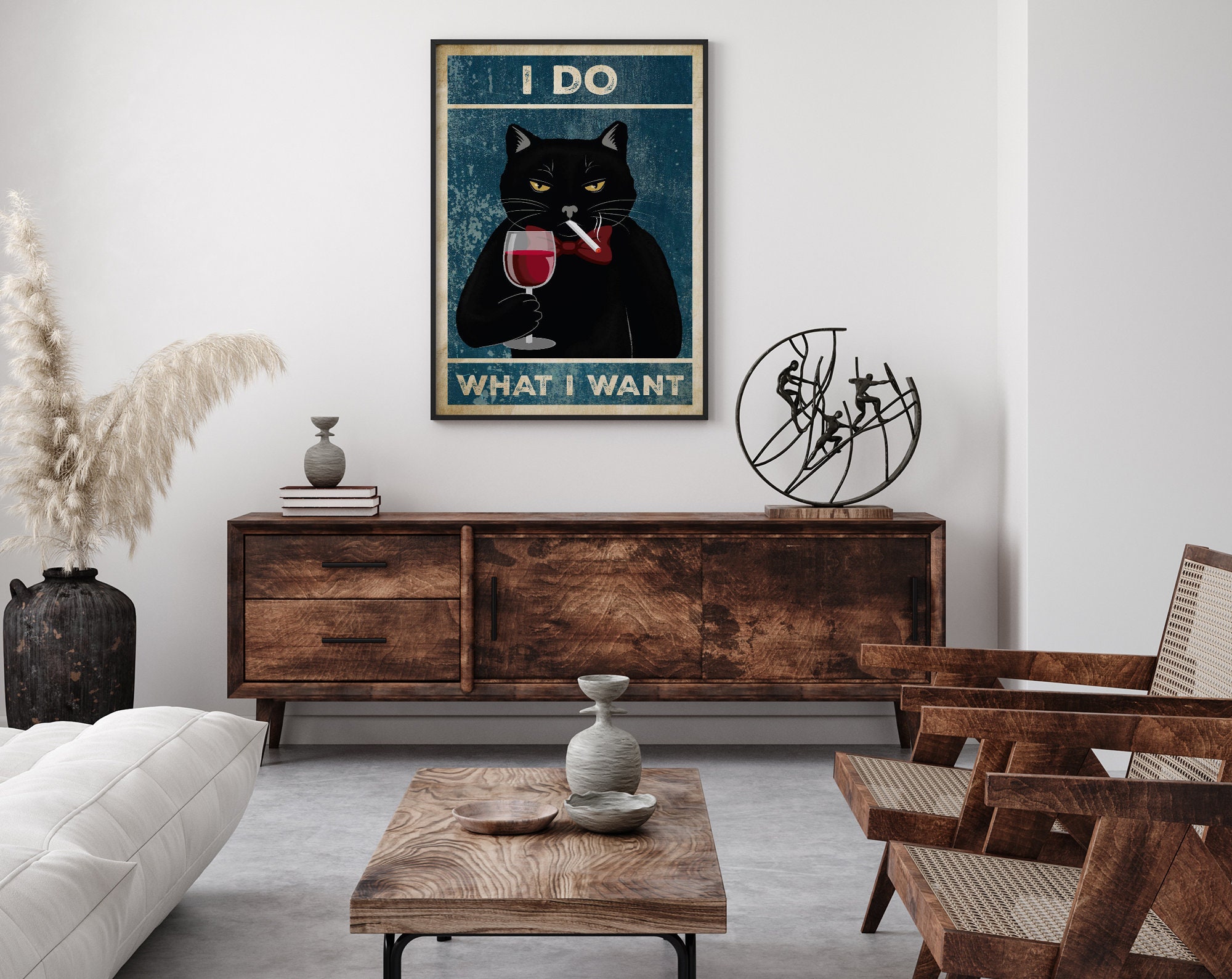 Cat Poster, Cat Portrait, Unique Gift, Funny Cat Poster, Wall Art, Home Decor, Boss Cat, Black Cats Poster, Funny Art, Funny Wall Art