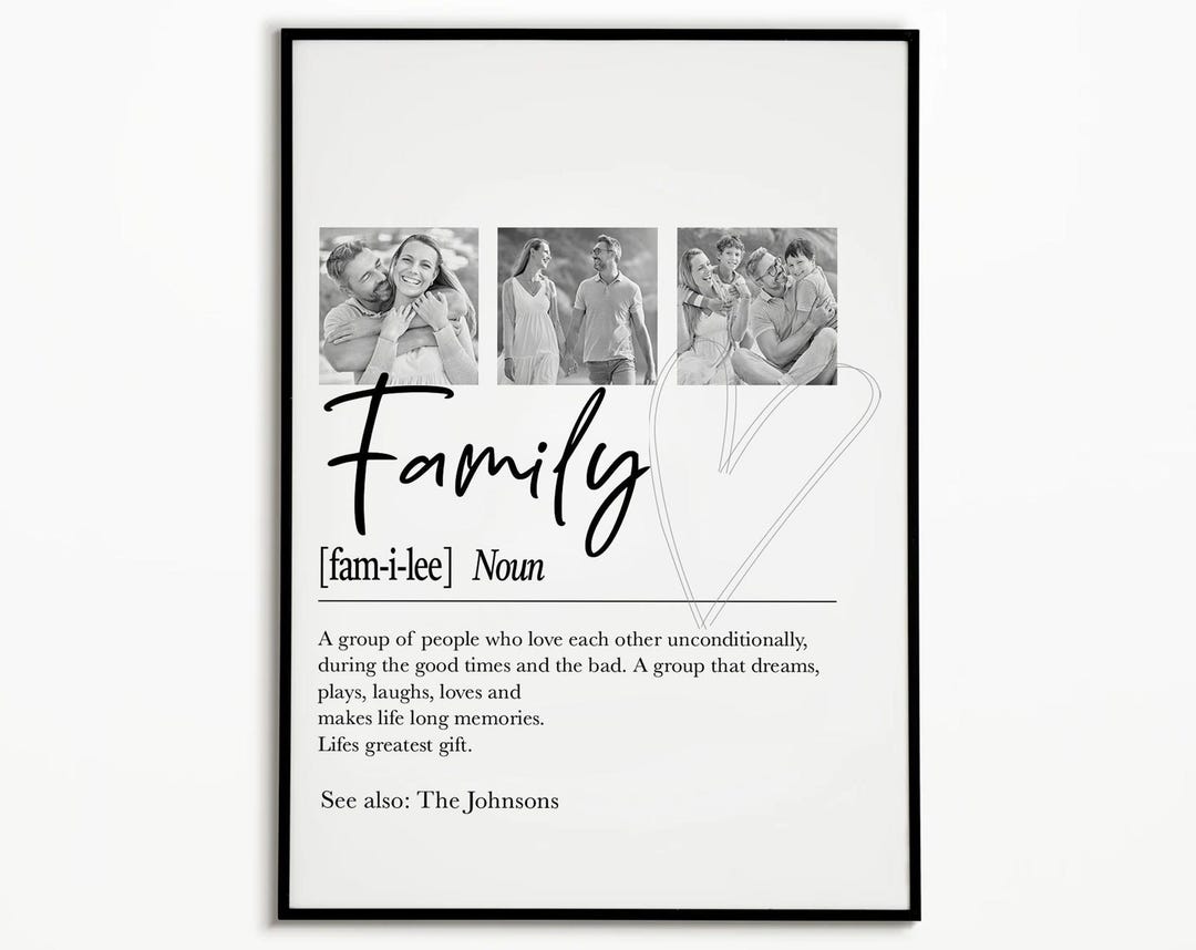 Personalized Family Photo Definition Print: Modern Black and White Wall ...