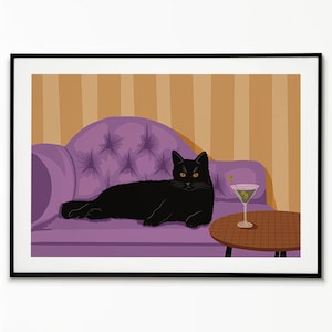 Black Cat Martini Art Print, Quirky Cocktail Wall Art, Bar Cart Decor, Cat Lover Gift, Fun Kitchen Wall Decor, Drink Art Poster