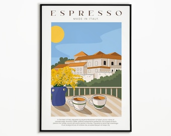 Espresso Italy Poster: Retro Coffee Print, Kitchen Decor
