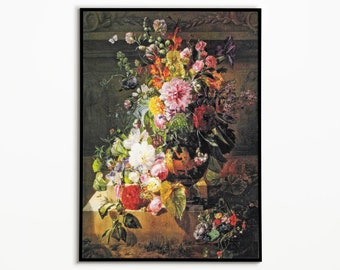 Donkere bloemenposter: vintage botanisch bloemkunstwerk
