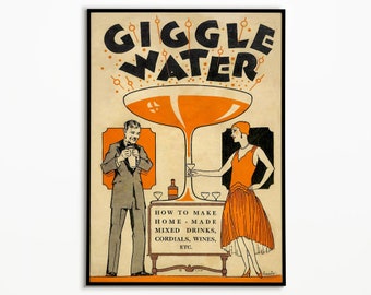 Giggle Water Print: Vintage Martini Bar Cart Decor