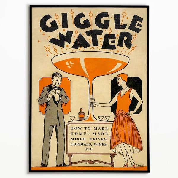 Giggle Water Print, Vintage Wall Art, Bar Cart Decor, Martini Wall Art, Bar Wall Decor, Trendy Wall Art, Drink Poster
