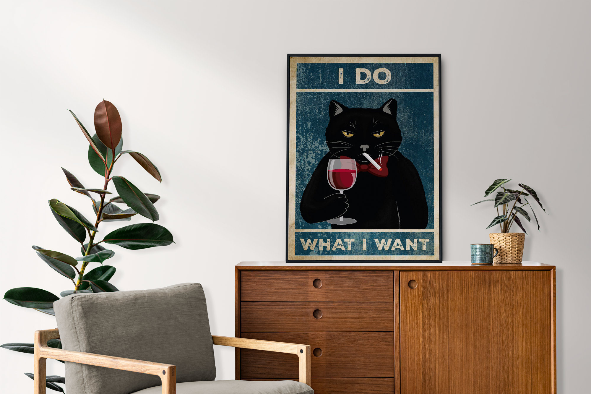 Cat Poster, Cat Portrait, Unique Gift, Funny Cat Poster, Wall Art, Home Decor, Boss Cat, Black Cats Poster, Funny Art, Funny Wall Art