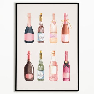 Champagne Bottle Art Print: Girly Bar Cart Decor