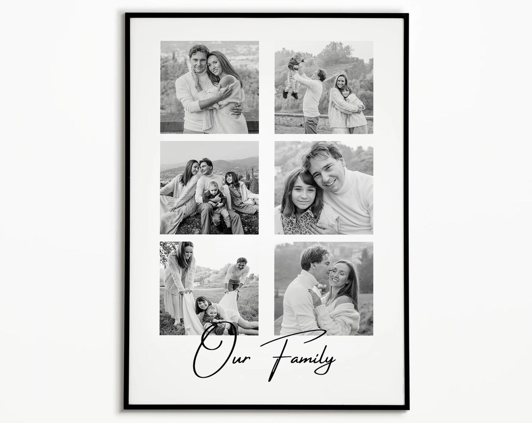 Custom Family Photo Collage, Our Family Poster, Black and White ...