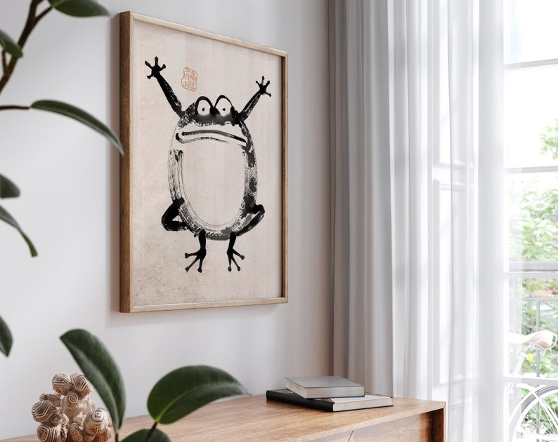 Fat Silly Frog, Vintage Frog Woodblock Poster, Ukiyoe Frog Print