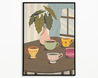 Retro Coffee Illustration Print: Kitchen Wall Art