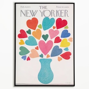 New Yorker Magazine Cover, 10 February 1973, Vintage Art Print, Valentine  Gift, New York, Magazine, Cover, Flower Art, Love, Family Art.