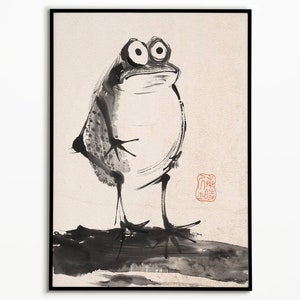 Vintage Ukiyo-e Frog Print, Japanese Woodblock Art, Matsumoto Hoji Style