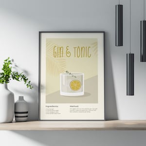 Gin Tonic Cocktail Poster, Wandkunst, Posterdruck, Wanddekor, Cocktail, Gin Tonic, Getränk, Typografie, Grafikdesign, Wohnkultur