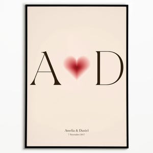 Personalized Initials Poster with Heart, Couple Gift with Date, Custom Minimalist Wall Art, Romantic Gift for Anniversary or Wedding