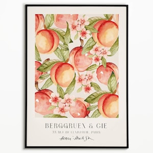 Impresión de flor de durazno: Arte mural de cocina con temática de mercado de frutas