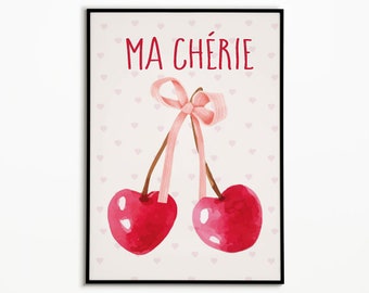 Cartel de cereza de Ma Chérie: arte de pared retro funky