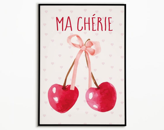 Ma Chérie Cherry Poster: Retro Funky Wall Art