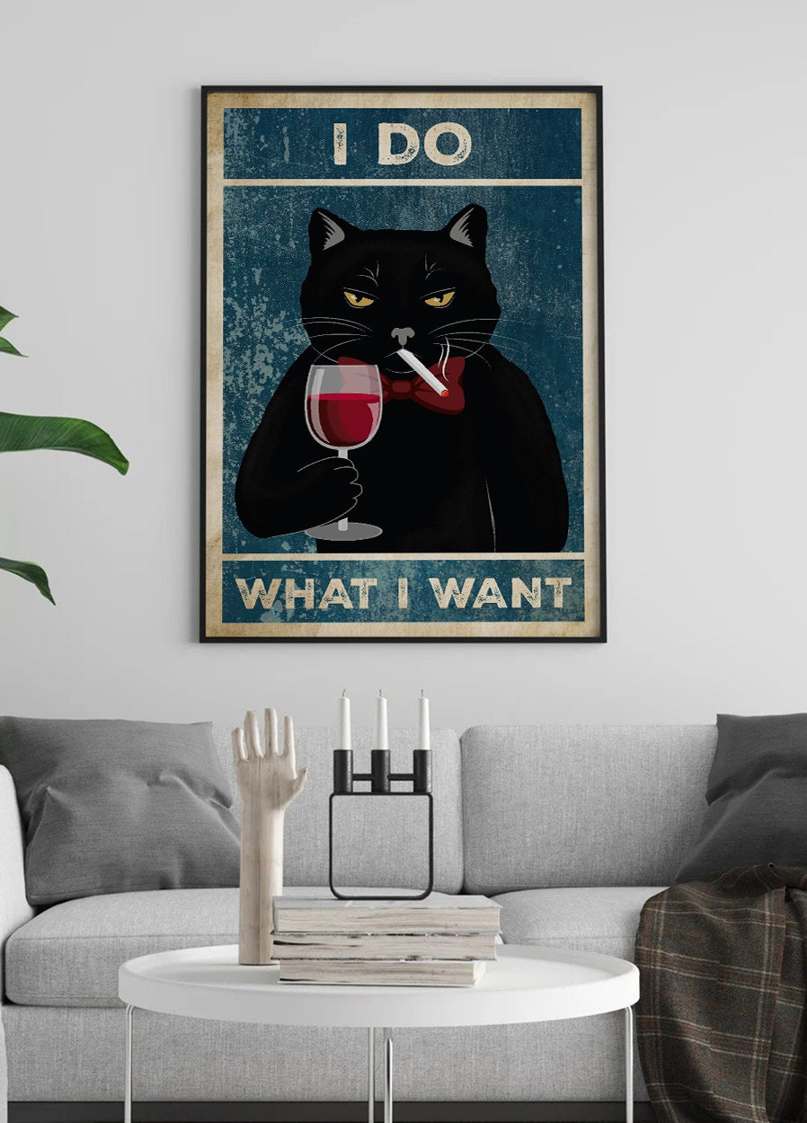 Cat Poster, Cat Portrait, Unique Gift, Funny Cat Poster, Wall Art, Home Decor, Boss Cat, Black Cats Poster, Funny Art, Funny Wall Art