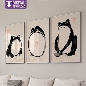 Japanese Frog Print Set: Vintage Ukiyo-e Wall Art (Digital Download)