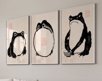 Japanese Frog Print Set: Vintage Ukiyo-e Wall Art (Digital Download)