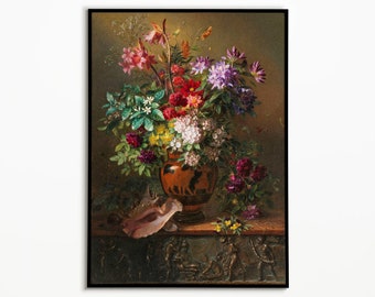 Poster met donkere bloemen: vintage botanische print, humeurige muurkunst