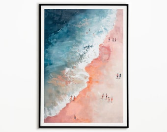 Orange Beach Print: Minimalist Summer Ocean Art
