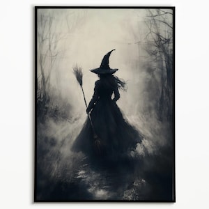 Póster vintage de bruja en el bosque: arte mural de Halloween