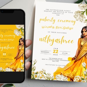 Invitación a la ceremonia de la pubertad / Invitación a la ceremonia del medio sari / Plantilla digital editable de descarga instantánea / Invitación electrónica e imprimible