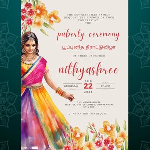 Puberty Ceremony Invitation | Half-Saree Ceremony Invitation | Instant Download Editable Digital Template | E-vite and Printable Invitation