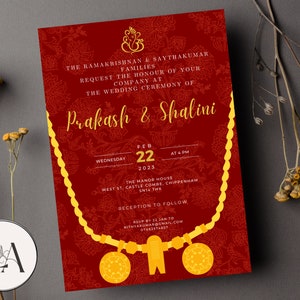 Tamil bruiloft uitnodiging set | Canva-sjabloon direct downloaden | Indiase Sri Lankaanse Tamil | E-vite en afdrukbaar | Thaali op Koorai-ontwerp