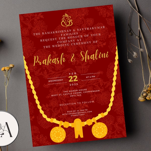 Tamil Hochzeit Einladung Set | Sofortiger Download Canva Vorlage | Indischer Sri-Lanka-Tamil | E-vite und Printable | Thaili von Koorai Design