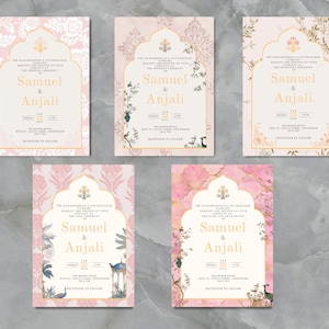 Modèles de faire-part de mariage indien rose pastel | Lot de 6 cartes d'invitation élégantes minimalistes de luxe rose | Modèle de toile instantanée
